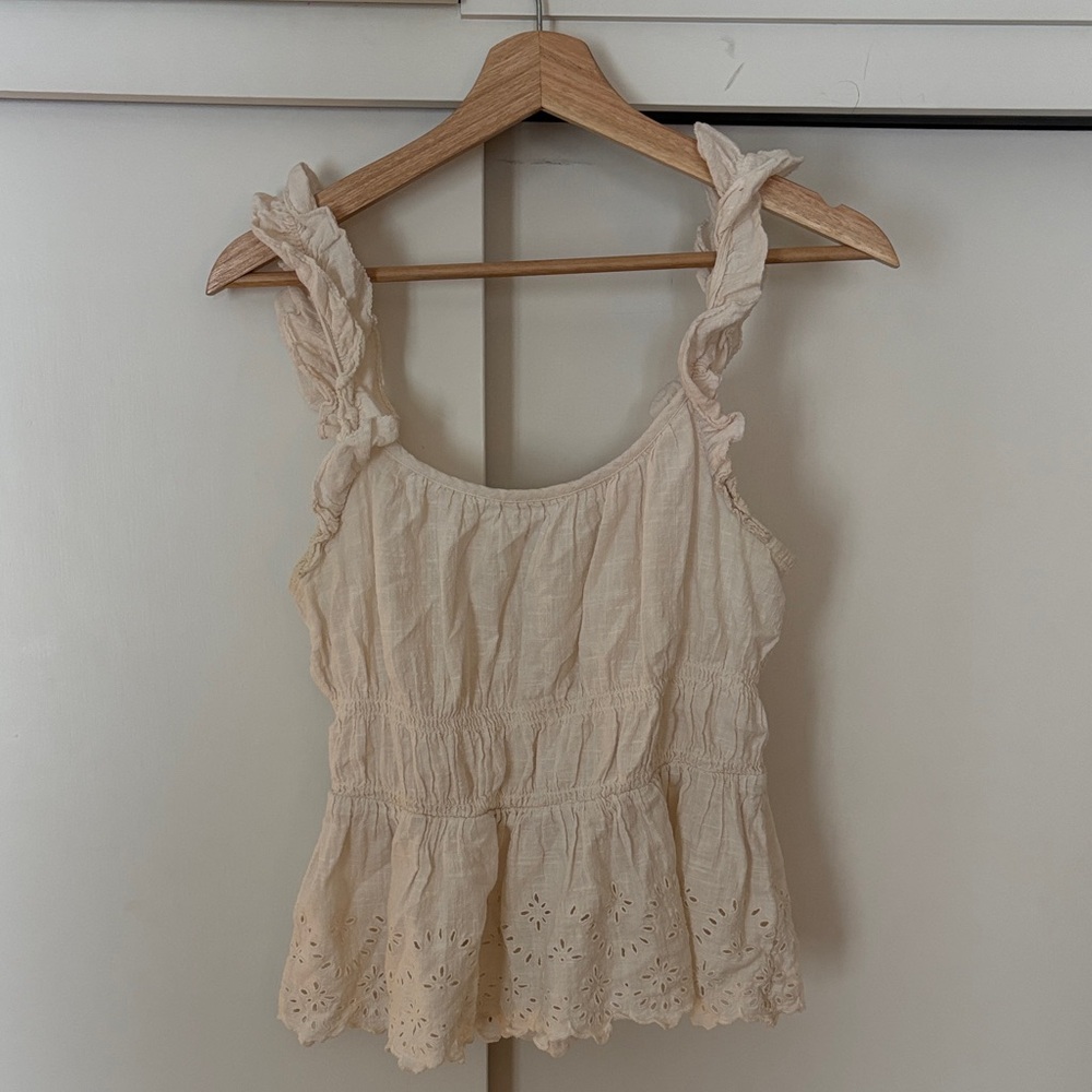 Old Navy Cream Ruffle Strap Eyelet Tank Top